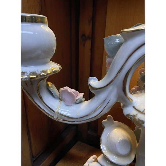 Vintage Porcelain Candelabra Roses and Romance Capodimonte Style Cottagecore Dra - Picture 6 of 12